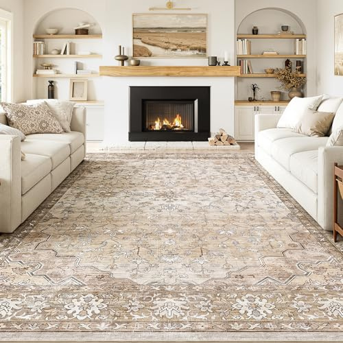 Topfinel Tappeto Vintage 200x300 cm Beige, Tappeto Boho Orientale a Pelo Corto, Lavabile in Lavatrice, Antiscivolo e Morbido, Grande Tappeto da Soggiorno per Camera da Letto, Sala da Pranzo, Ufficio