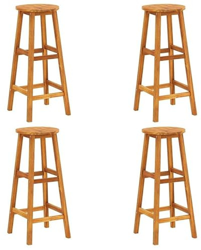 Eleganz Lot de 4 tabourets de bar en bois massif d'acacia huilé – Meubles de jardin de qualité supérieure pour terrasse et jardin, durables et résistants aux intempéries