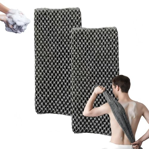 Serviette De Douche Exfoliante Ecovia - Serviette Exfoliante Ecovia,Gant de Gommage Naturel en Fibre de Bambou et Charbon, Exfoliation Douce pour le Corps (2 pcs)