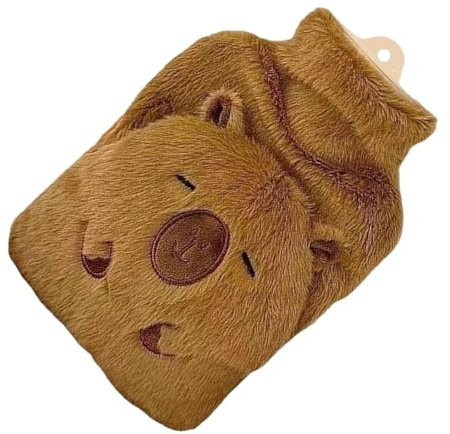 Capybara Hot Water Bottle - Plush Jacket & Rubber, 25x18cm Hot Water Bag 1000ml Capacity | Reusable Bed Warmer Soft Cute Design, HotWater Bottle for Neck, Shoulder, Back, Hands, Legs
