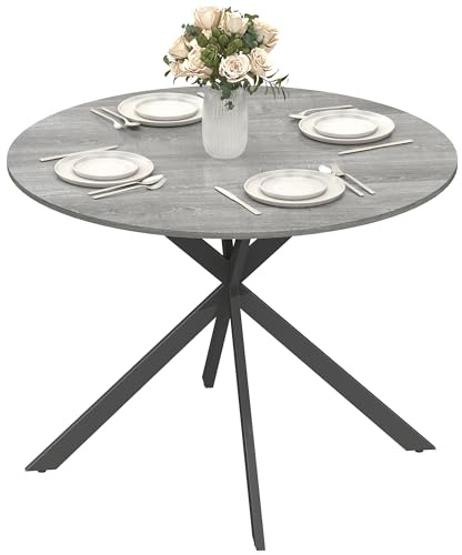 HOMCOM Esstisch für 4 Personen im Industriestil, Ø 100 cm, Grau | Runder Küchentisch, mit Stahlbeinen, für Esszimmer, Küche, Homeoffice