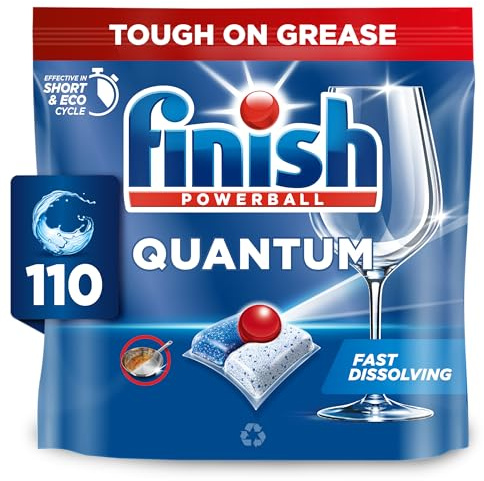 Finish Dishwasher Tablet, Quantum Infinity Shine, 110 Tablets (55 x 2 pck), Fresh Scent, Powerful Clean & Shine Detergent Tabs, Tough on Grease Stains