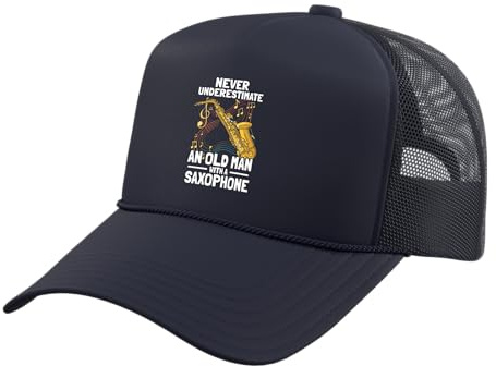 Old Man with a Saxophone Player Trucker Hat with Adjustable Mesh Back, Navy Blue