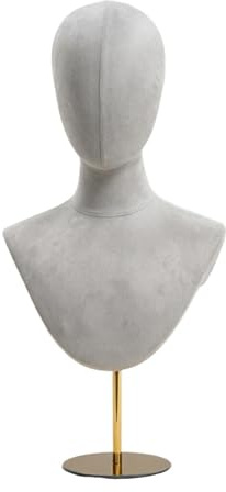 TISHITA Présentoir à Chapeaux, Présentoir à Perruques, Présentoir à Colliers, Tête de Mannequin En Métal et Flanelle, Réglable et Stable, Convient pour, Gris Clair