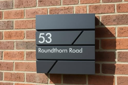 Personalised Engraved Letterbox Wall Mounted Lockable Steel Postbox – Custom House Name, Number or Address – Weatherproof Outdoor Mailbox – Black – Made in UK Housewarming Gift Design 2