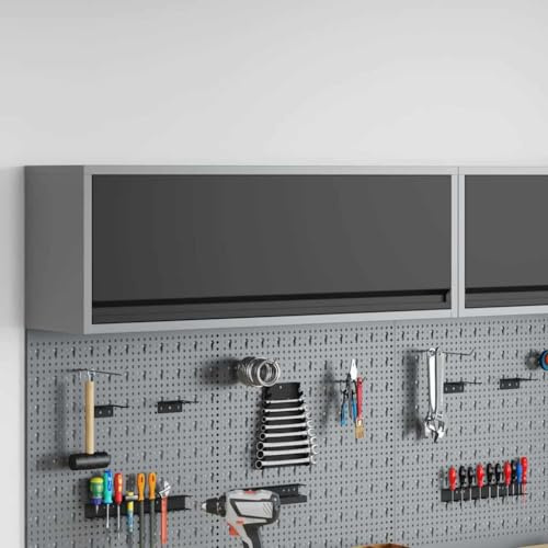 LoogCape Verktygsskåp med förvaringsutrymme, svart/grå, 100 x 25 x 35 cm för verkstad, garage, låsbart, utrymmesbesparande, stabilt av stål och trä, perfekt för hobbyrum, källare, industri