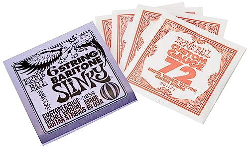 Ernie Ball P02839 Slinky 6-String mit kleinem Ball End 29 5/8 Mensur Bariton-Gitarrensaiten, Stärke 13-72