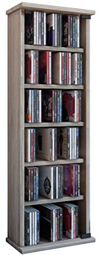 VCM CD Regal Holz Vetro | platzsparender CD Schrank mit Glastüren für 150 CDs oder 65 DVDs | Maße: H. 92 x B. 31 x T. 18 cm | Elegantes DVD Regal stehend | Blu ray Regal | CD Regal Sonoma-Eiche
