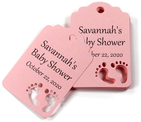 Custom Baby Shower Tags with Baby Feet Cut Out - 12pc (Baby Pink)