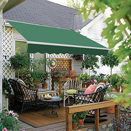 Green Bay 2 m x 1.5m DIY Patio Retractable Manual Awning Garden Sun Shade Canopy Green with Fittings and Crank Handle