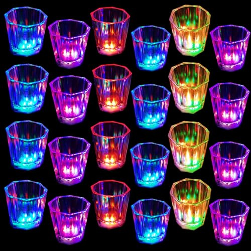 Esdabem Light Up Shot Glasses Set of 24 Adults Shot Glasses Led Shot Glasse Glow in the Dark Party Shot Glass Party Cups Decorations for Birthday Wedding Bachelorette Parties