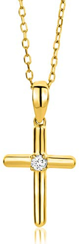 MIORE - Collar de Oro Amarillo de 9K para Mujer, Cadena de 45 cm y Colgante de Cruz con Diamante Brillante - Joyería de Lujo Entregada en Caja de Regalo