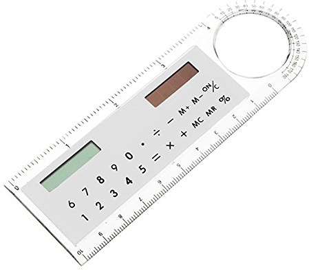 MASUNN 10Cm Solar Lupe Mini Calculator Multifunktions Ultra-Thin Lineal Büro Supplies Geschenk Weiß