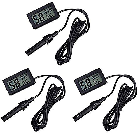 DollaTek 3Pcs 2-in-1 Digital LCD Embedded Thermometer Hygrometer mit externer für Reptile Inkubator Aquarium Geflügel - Schwarz