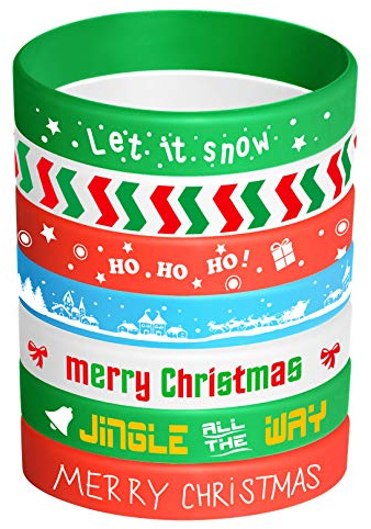 FEPITO 35 Pezzi Cinturino in Silicone Braccialetti in Silicone Cinturino in Gomma per la Decorazione Festa di Natale Forniture 7 Modelli di Buon Natale