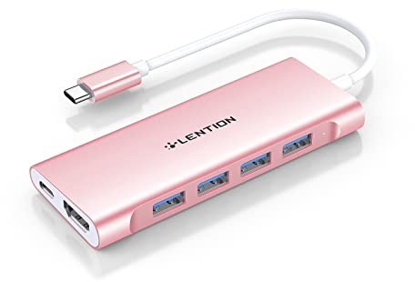 LENTION Hub USB C avec HDMI 4K, 4 USB 3.0, Charge de Type C Adaptateur USB C Compatible MacBook Pro 2024-2016, Nouveau Mac Air, iPhone 16/15 Plus Pro Max, Autres appareils de Type C (C35H, Or Rose)