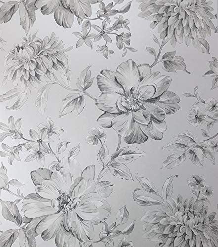 Silver Floral Wallpaper White Grey Flowers Pearlescent Metallic Y�L Lucia