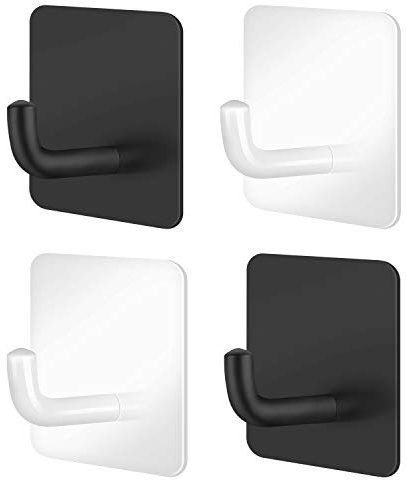 Mixoo Handtuchhaken 4 Stück Edelstahl klebehaken, Selbstklebend Handtuchhalter ohne Bohren für Badezimmer Küche Schlafzimmer (Schwarz und weiß)