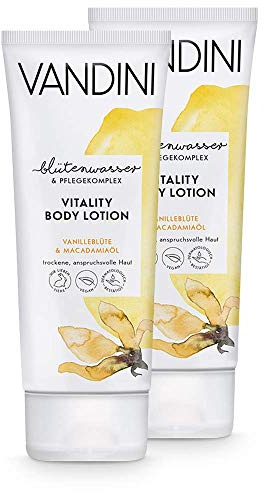 VANDINI Vitality Body Lotion Damen mit Vanilleblüte & Macadamiaöl - Body Lotion für trockene & anspruchsvolle Haut - vegane Body Lotion für Frauen ohne Silikone, Parabene & Mineralöl (2x 200 ml)