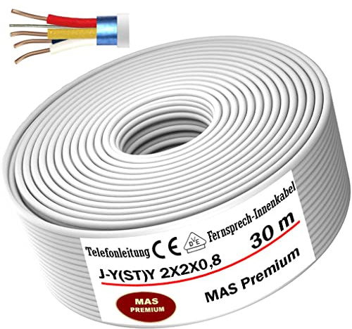 MAS Premium Cavo per telecomunicazioni da 5 a 250 m J-Y (ST) Y 2 x 2 x 0,8, linea telefonica (30 m)