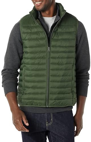 Amazon Essentials Herren Leichte, Wasserbeständige Pufferweste, Verstaubar, Dunkles Olivgrün, XL