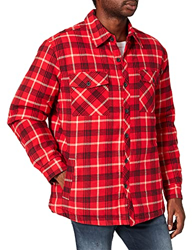 Urban Classics Urban Classics Herren Plaid Quilted Shirt Jacket Jacke, Red/Black/White, L EU