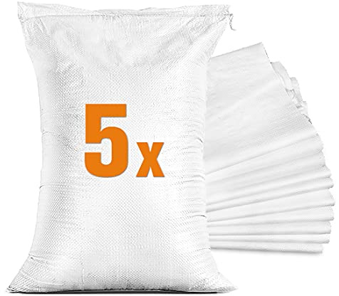 TK THERMALKING 5x Sandsäcke für Hochwasser - Sandsack leer mit Zugband zum Befüllen – Hochwasserschutz Kellerfenster – PP Gewebesack Weiß (40 x 60 cm)