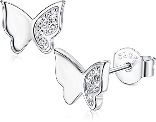 ADRAMATA Ohrstecker Silber 925, Mädchen Ohrstecker Schmetterling, Minimalistische Schmetterlings-Ohrringe, Schmuck für Geburtstagsgeschenke
