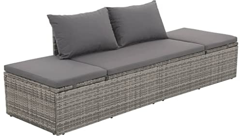 Hommdiy Gartenbett Grau 195x60 cm Poly Rattan tahl Gartenliege Liegestuhl Relaxliege Liege