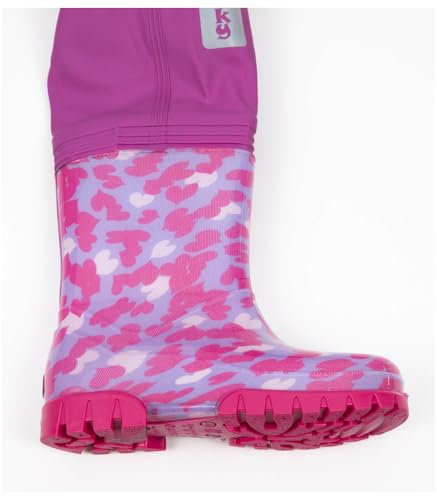 Dönges Kinder-Wathose, wasserdichte Regenhose für Jungs und Mädchen, ungefüttert mit Watstiefeln und Verstellbaren Hosenträgern, Größe 28/29 Rosa, Outdoor Buddelhose für Regen, Matschhose