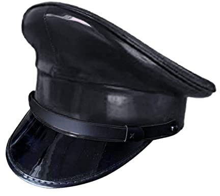 Harilla Kapitänsmütze Offiziersmütze Schirmmütze Uniform Kostüm Kunstleder Schutzmütze Schutzmütze für Performance Nachtbar Cosplay Erwachsene Unisex