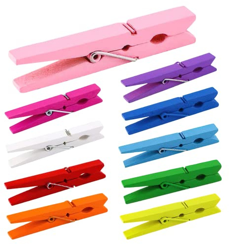 LOTIMOYIA Colored Clothespins 50 PCS, 2.9 Inch Heavy Duty Wooden Clothes Pins, 10 Colors Decorative Clothes Pins for Home Office Classroom, Multi-Purpose for Hanging Clothes, Crafts & Decoration