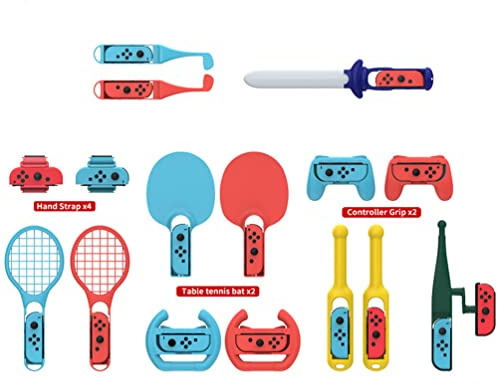 18-in-1-Switch-Sportspiel-Kits, Griffset, Kompatibel für Nintendo Switch Somatosensor Spielgriff, Angelrute, Tischtennisschläger