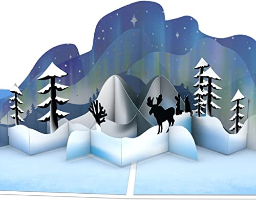 Lovepop® Nordlichter 3D Pop-Up Karte Winter Borealis magische Polarlichter | Hochwertige Grußkarte mit Winterlandschaft Wald & Schnee | inkl. Umschlag, ausziehbarer Notiz & Versteckfach