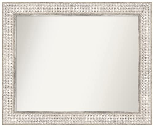 Amanti Art Silver Wall Mirror 28x34 Trellis Silver Rectangle Bathroom Mirror for Wall Decor Living Room, Large Traditional Wood Frame, Hangs Horizonally and Vertically, Bathroom Decor, Non-Beveled