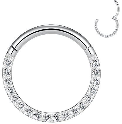 YEBOCIYO Septum Piercing Silber Tragus Piercing 8mm Nasenpiercing Conch Piercing Ring Würfel Zirkon Daith Helix Knorpel Lippen Augenbrauen Bauch Piercing 316L Edelstahl 16G