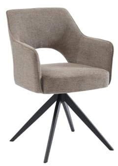 Vente-unique - Chaise pivotante avec accoudoirs en Tissu et métal Noir - Taupe - Konya - Salle à Manger