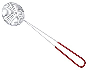 Boba Pearl Scoo P Cuillère en acier inoxydable, mini écumoire en maille avec poignée isolée pour la cuisine, la cuisson et la friture des aliments (15,2 cm, rouge)