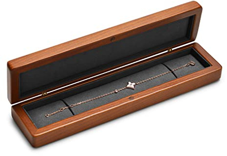 Oirlv Walnut Wooden Necklace Box with Dark Grey Microfibre Interior | Elegant Jewellery Storage Case for Necklaces, Gift for Valentine’s, Christmas (22 x 5.3 x 3.5 cm)