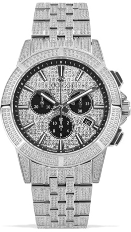 LOUIS XVI Majesté Orologio da Uomo Cronografo 43 mm - Movimento al Quarzo Svizzero, Cinturino in Acciaio Inox Oro/Argento, Quadrante Iced con Diamanti CZ, Bracciale