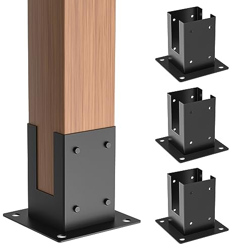 ORIGLE 4x4 Post Base, Post Anchors 4Pcs (Inner Size 3.6x3.6), Heavy Duty Powder-Coated Post Anchor Matte Black Wood Post Brackets for Pavilion Deck Railing