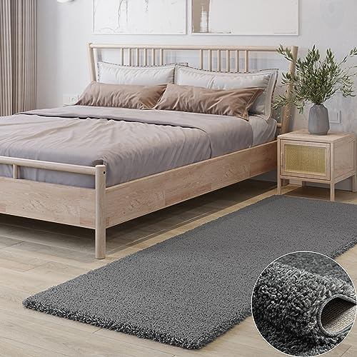 MY-RUG Shaggy Star Teppich - Weicher Hochflor Läufer Grau, 80 x 300 cm | Super Soft Langflor in Felloptik, 37 mm Florhöhe, rutschhemmende Unterseite, Oeko-Tex 100, pflegeleicht und strapazierfähig