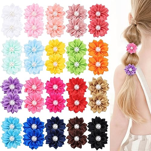 Nishine 4 cm (1,6 tum) 40 st 20 färger i par babyflickor hårband mini blomma hårbågar med hästsvanshållare hårband för spädbarn småbarn tonåringar