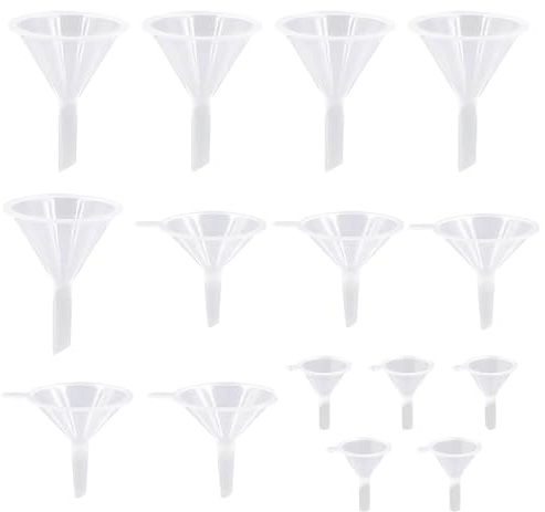 15 Pcs Plastic Mini Funnels Set, Clear Travel Funnels for Bottle Filling, Essential Oil, Perfume, Lab Bottles, Science Lab Chemicals, Spices, Arts, Crafts, Sand