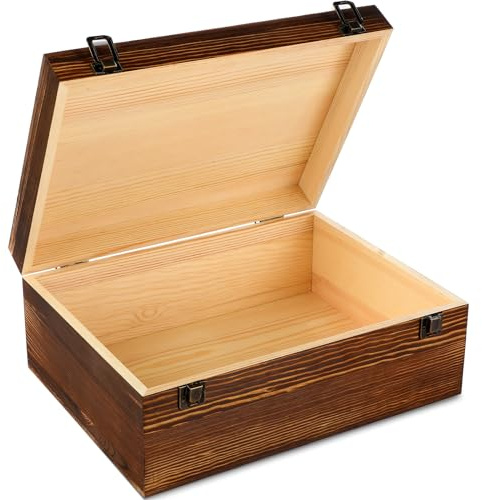 Barydat Extra Large Wooden Memory Box with Hinged Lid for Keepsakes Unfinished Pine DIY Craft Stash Wooden Box for Arts Gift and Storage Decorative