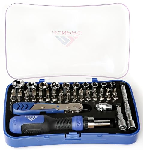 RUNPRO Coffret à cliquet outils 47 pcs multifonctions kit à cliquet tournevis et clé 1/4 ensemble boite set complet avec embouts douilles extensions courtes longues et articulées