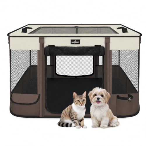 Paw Ballet Foldable Pet Kitten Playpen, Upgrade Waterproof Portable Dog Cat Playpen Kennel Tent for Small Cat Dog, Retractable Shade Cover with Carrying Case, Indoor Outdoor Use for Small Pet.