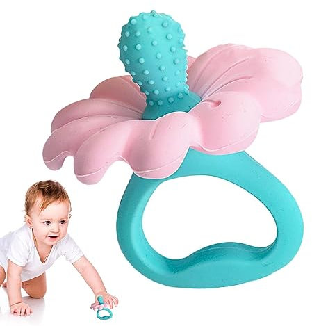 Beißring in Blumenform, Beißhandschuh mit Griff, Spielzeug für Beißring aus Silikon | Handschuh mit geprägtem Griff zum Zahnen in Blumenform Jildouf