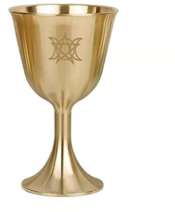 Altar Chalice, Vintage Pentagram and Triple Moon Goddess Altar Goblet Chalice, Solid Brass Chalice Cup,Tarot Card Divination Chalice, Mini Altar Chalice Craft Decoration for Home Decor Blessings Cup/5