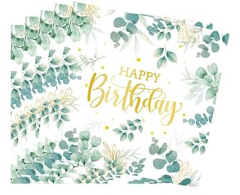 40 Stück Servietten Geburtstag Eukalyptus, Happy Birthday Servietten, Eukalyptus Grün Papierservietten für Kindergeburtstag Hochzeit Taufe Konfirmation Tischdeko (Eukalyptus A, 40P)